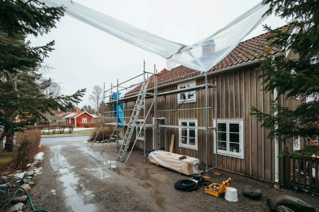 hyra byggst llning och montera v derskydd s skyddar du huset och jobbar s krare vid renovering